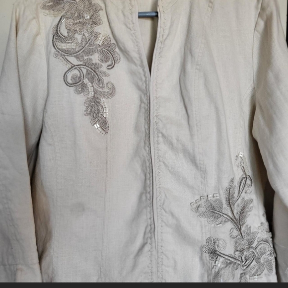 y2k Reba 100% Linen and cotton beaded and embroidered tan jacket - Picture 4 of 8